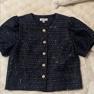 Nanette Lepore Navy Tweed Jacket with Gold Buttons